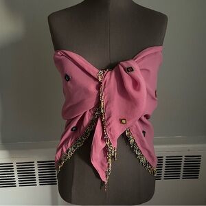 Triangular scarf or sarong with multicolored beaded fringe trim